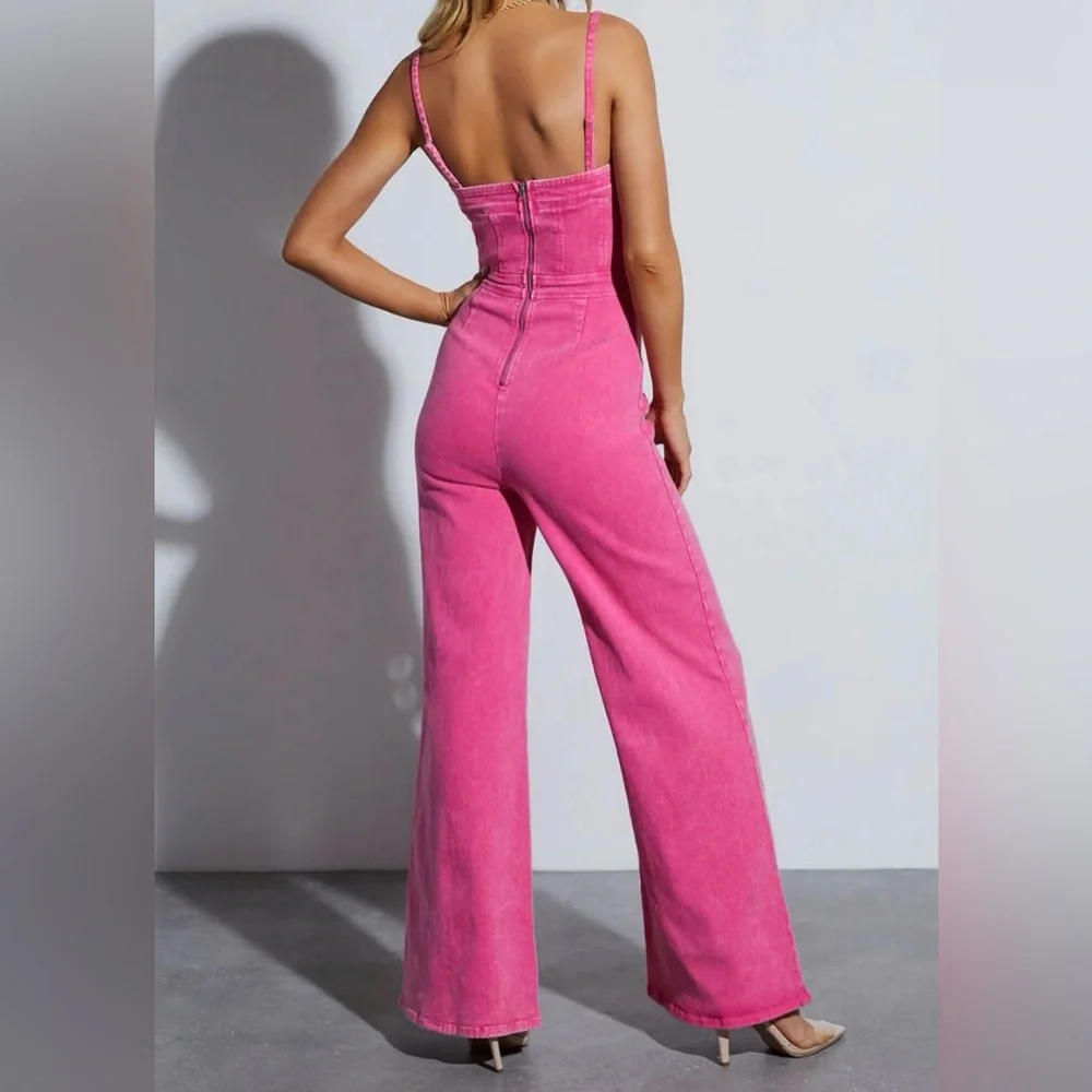 Vici Vibrant Pink Denim Jumpsuit - Picture 2 of 10